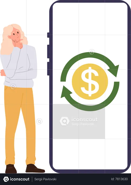 Mujer reinvirtiendo dólar  Ilustración