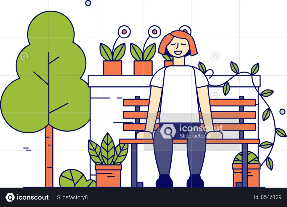 Mujer relajándose en el jardín  Ilustración