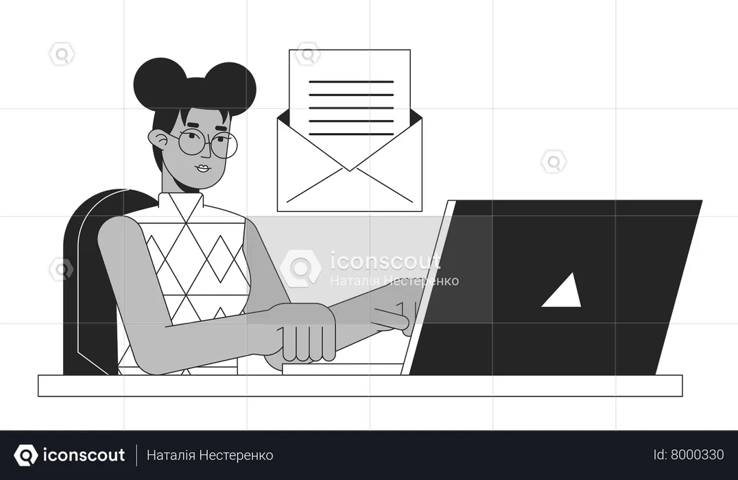 Mujer respondiendo al correo electrónico  Ilustración