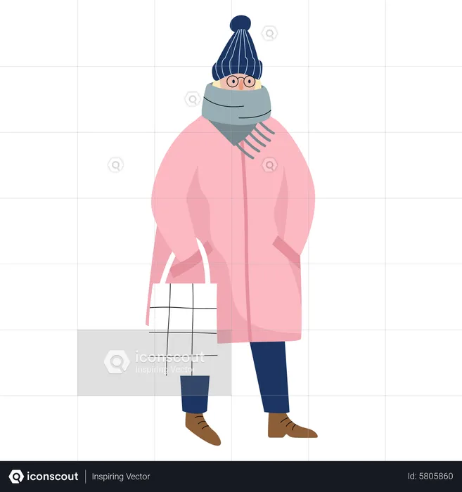 Mujer usa ropa de invierno  Ilustración