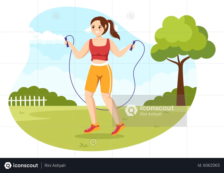 Mujer saltando la cuerda en casa  Ilustración