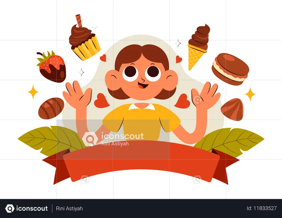 Mujer se alegra en el Día Mundial del Chocolate  Ilustración