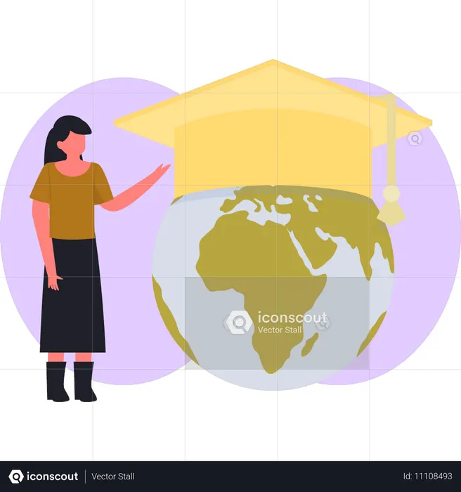 Mujer señalando la educación global  Ilustración
