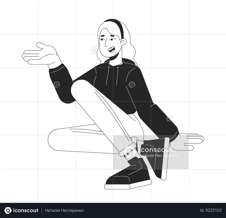 Mujer sentada gesticulando activamente  Ilustración