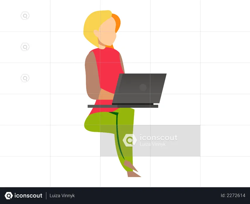 Mujer sentada y trabajando en su computadora portátil  Ilustración