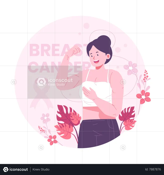Mujer consciente sobre el cáncer de mama  Ilustración