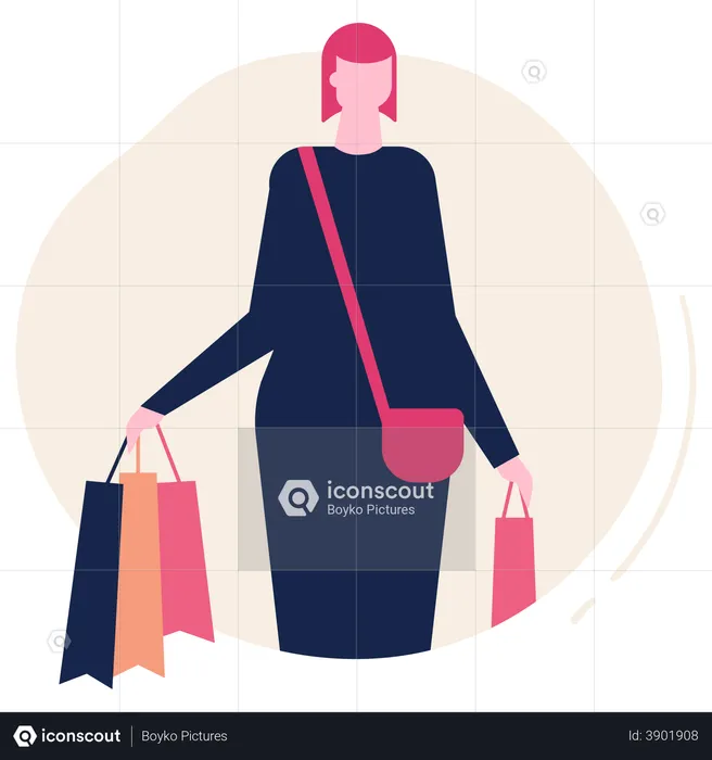 Mujer sosteniendo bolsas de compras  Ilustración