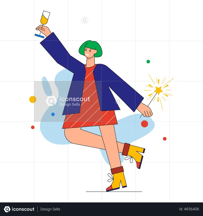 Mujer sosteniendo copa de champagne  Ilustración