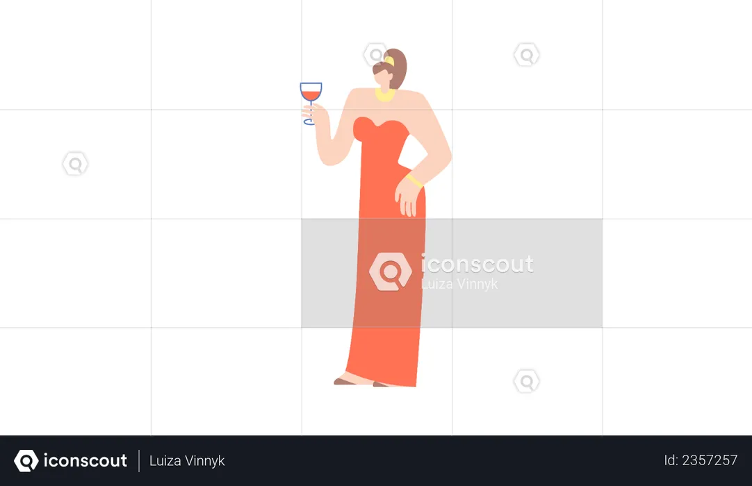 Mujer sosteniendo una copa de vino  Ilustración