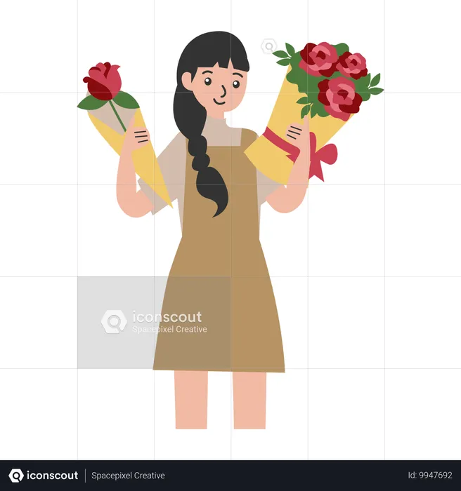 Mujer sosteniendo dos ramo  Ilustración