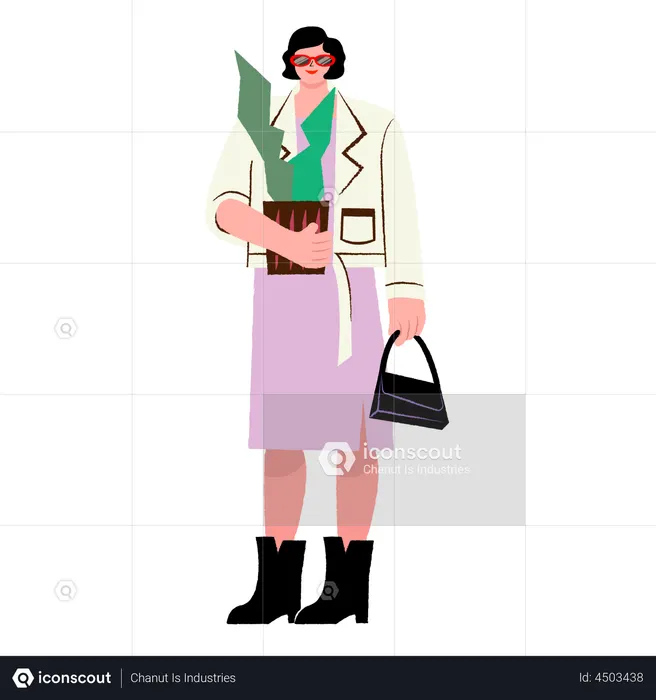 Mujer sosteniendo maceta  Ilustración