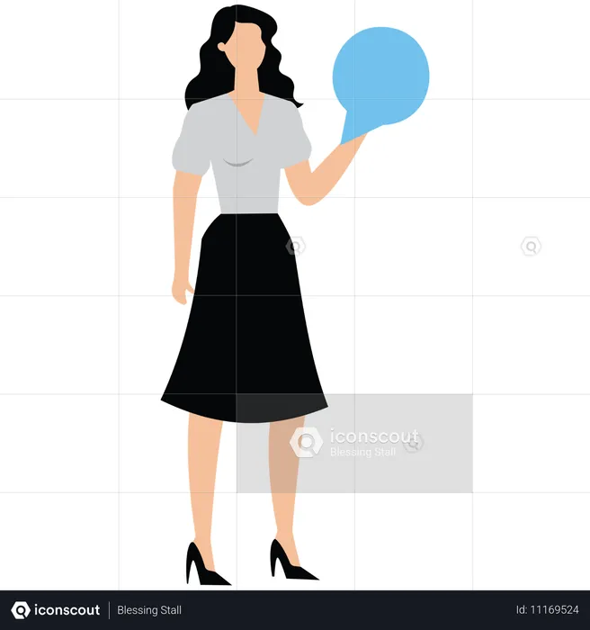 Mujer sosteniendo un globo de diálogo  Ilustración