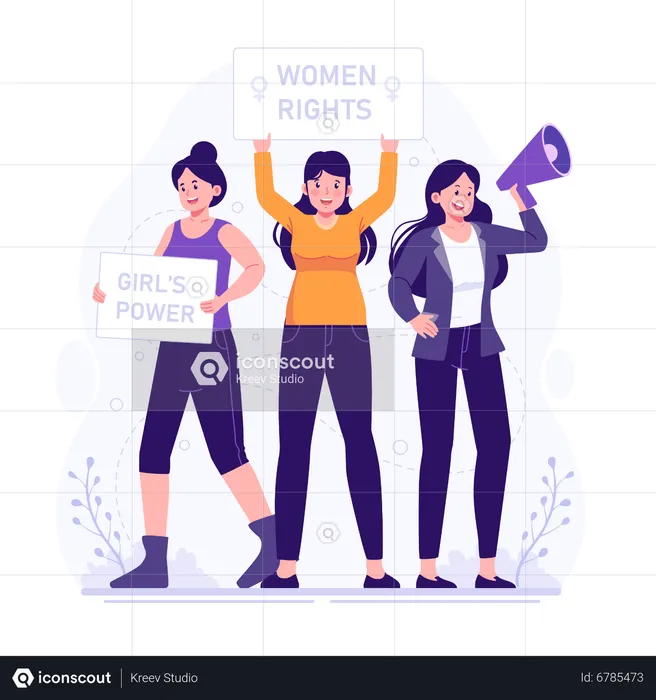 Mujeres sosteniendo un cartel  Ilustración