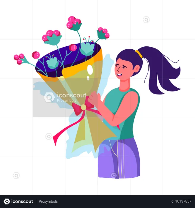 Mujer sosteniendo ramo de flores  Ilustración