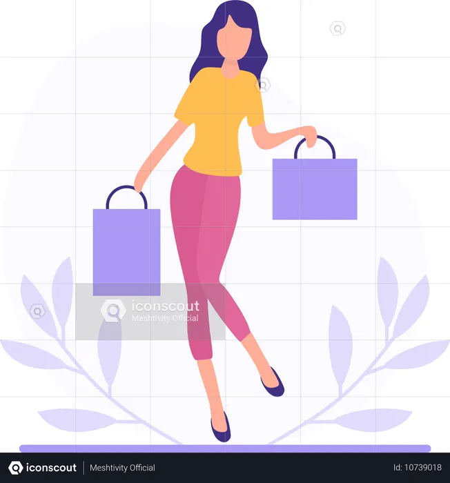 Mujer sosteniendo bolsa de compras  Ilustración