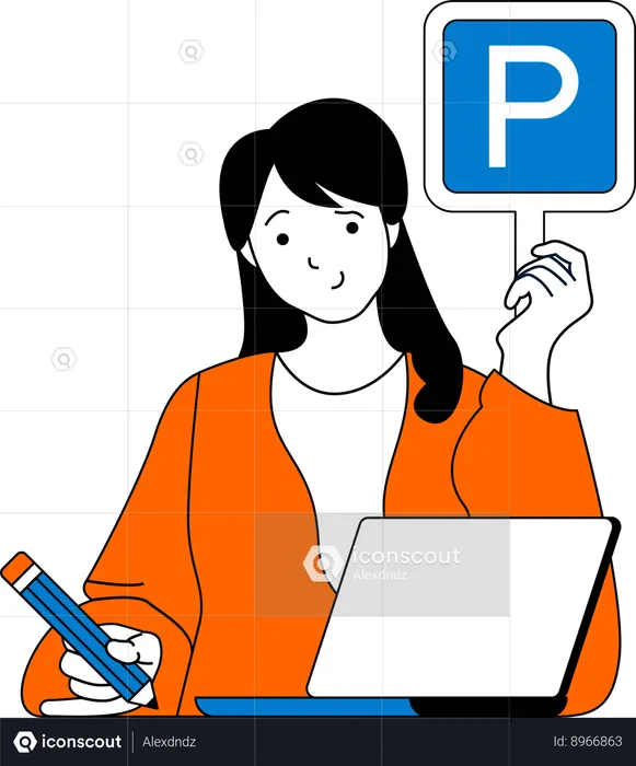 Mujer sostiene letrero de estacionamiento  Ilustración