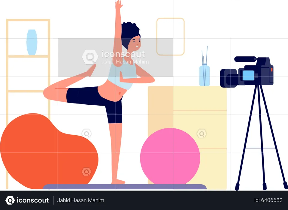 Vídeo tutorial de yoga para mujer  Ilustración