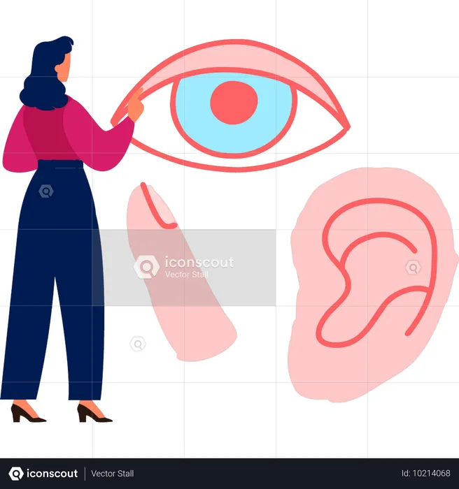 Mujer tocando el párpado del ojo humano  Ilustración