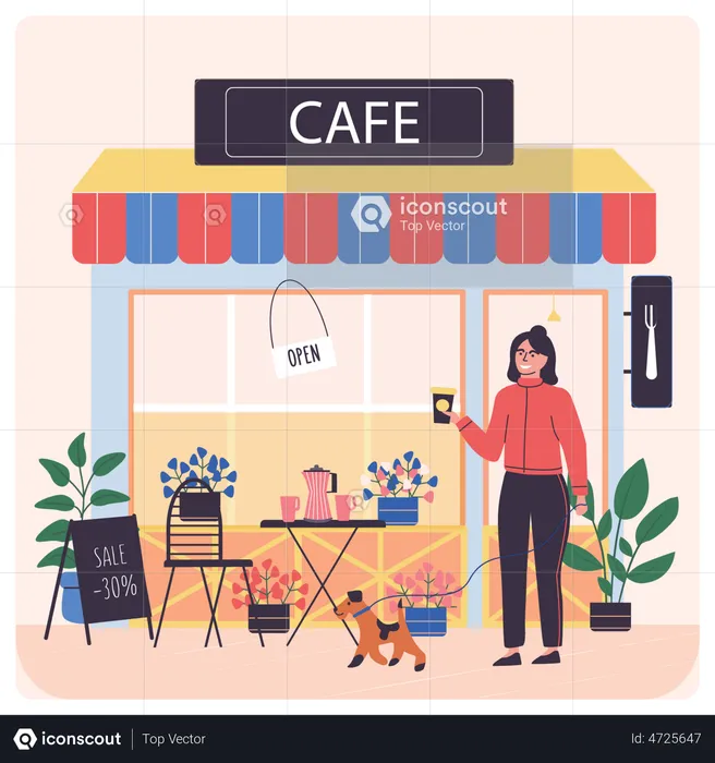 Mujer tomando café en la cafetería  Ilustración