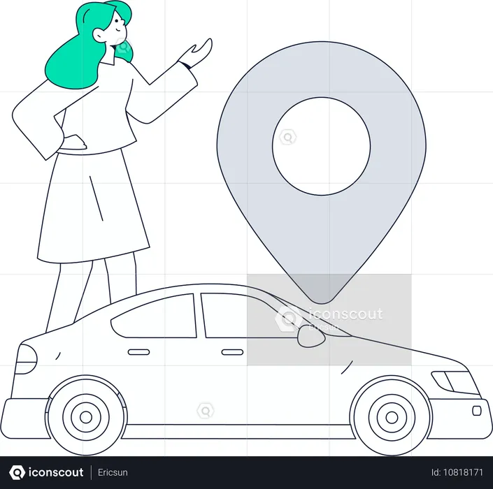 Mujer tomando un servicio de taxi en línea  Ilustración