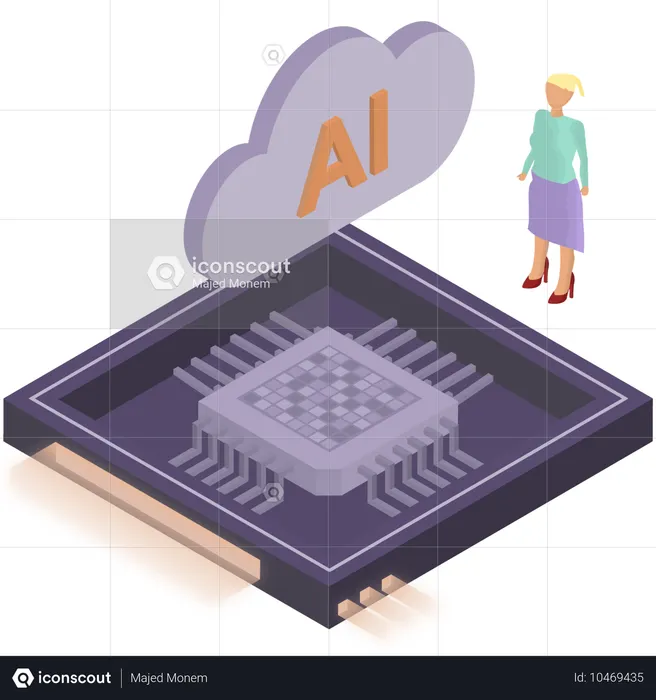 Una mujer trabaja en la tecnología de chips de inteligencia artificial  Ilustración