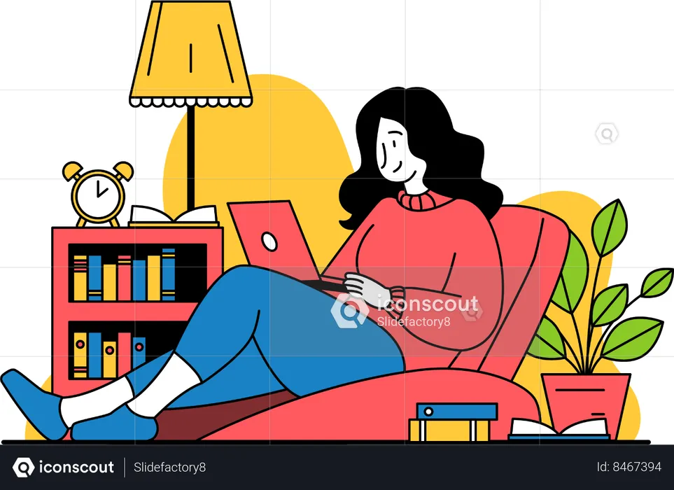 Mujer trabajando casualmente en casa  Ilustración