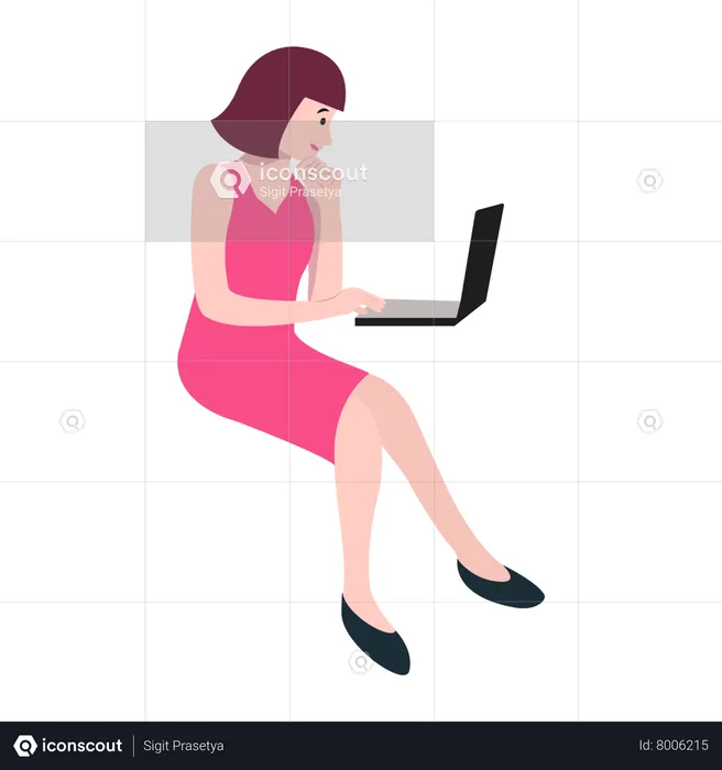 Mujer trabajando con computadora portátil  Ilustración