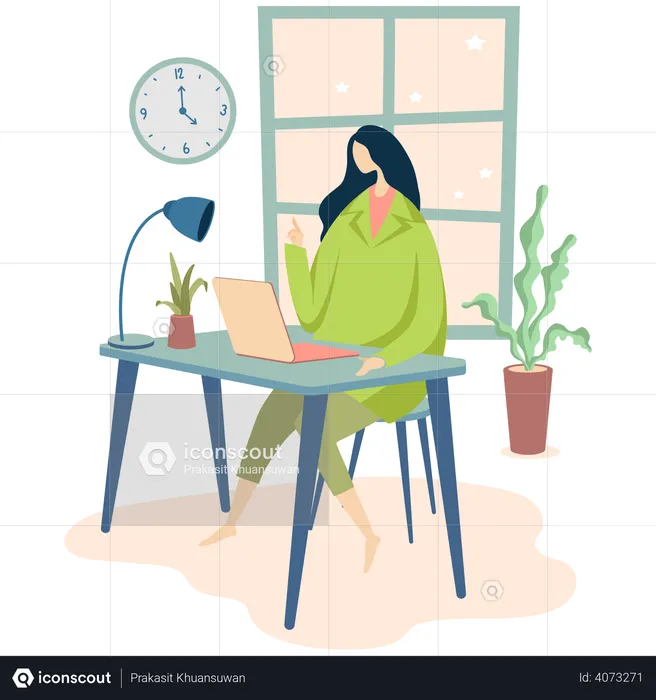 Mujer trabajando desde casa  Ilustración