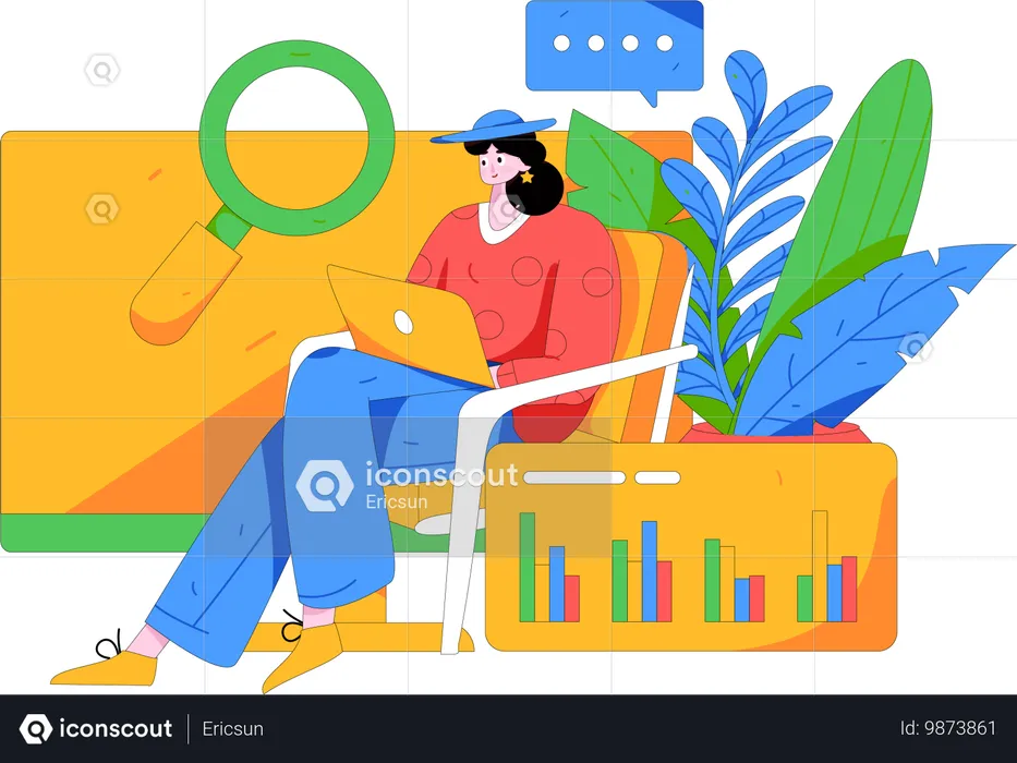 Mujer trabajando en análisis de negocios  Ilustración