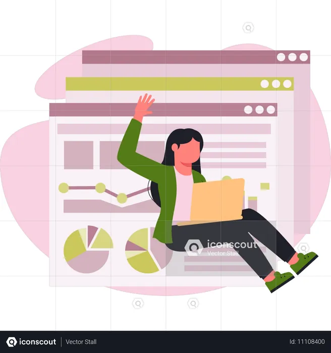 Mujer trabajando en desarrollo web.  Ilustración