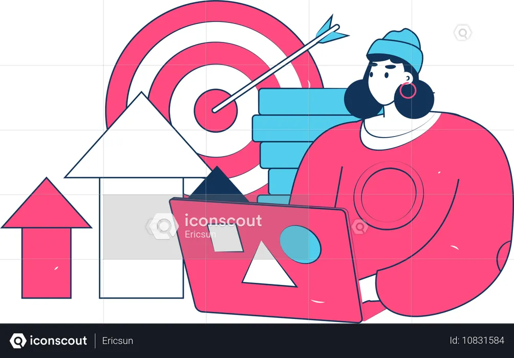 Mujer trabajando en estrategia digital  Ilustración