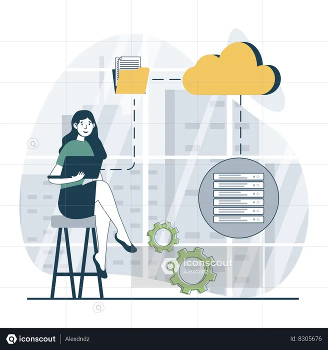 Mujer trabajando en la instalación de la actualización  Ilustración