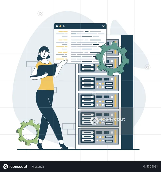 Mujer trabajando en mantenimiento de red.  Ilustración