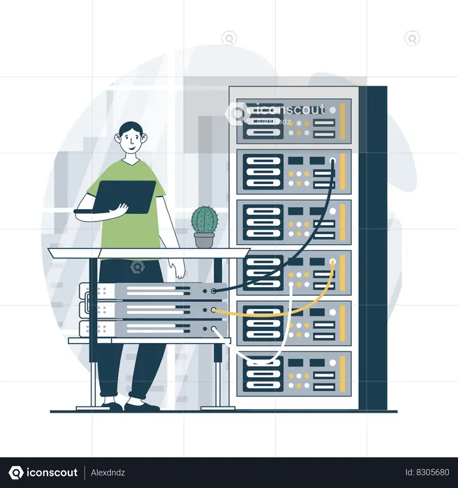 Mujer trabajando en el mantenimiento del sistema.  Ilustración