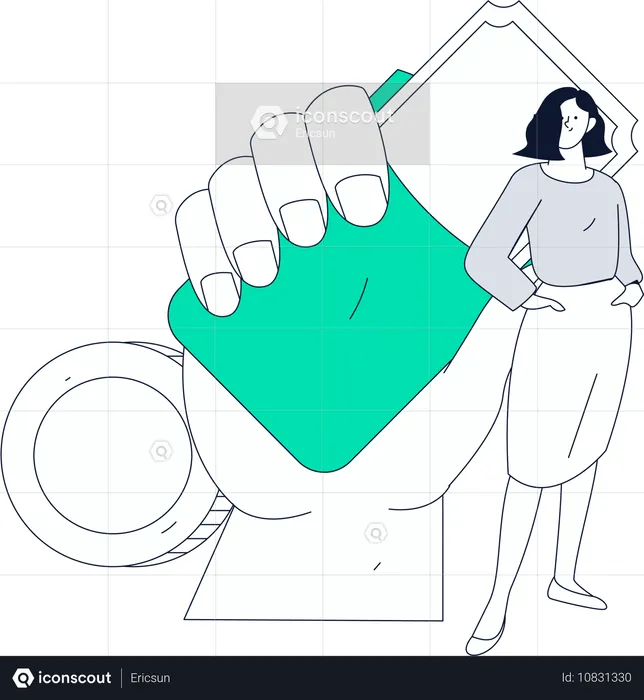 Mujer trabajando en marketing de afiliados  Ilustración