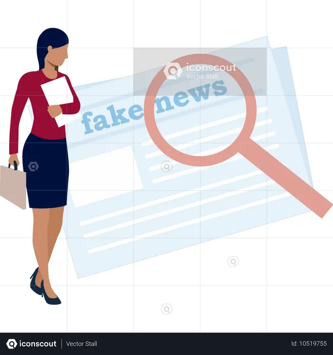 Mujer trabajando en noticias falsas  Ilustración