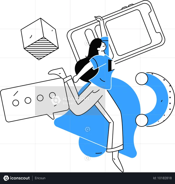 Mujer trabajando en notificaciones de mensajes  Ilustración