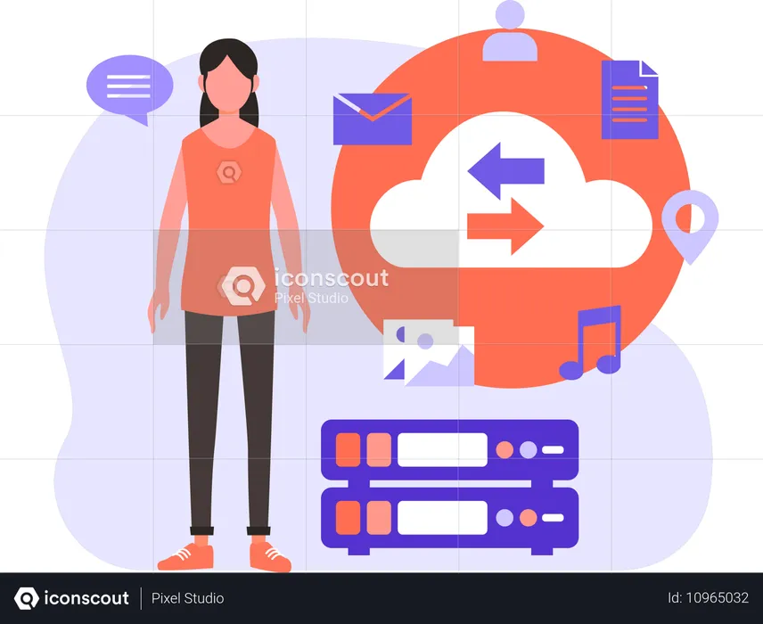 Mujer trabajando en la sincronización de datos  Illustration