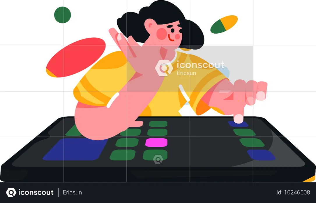 Mujer trabajando en una aplicación móvil  Ilustración