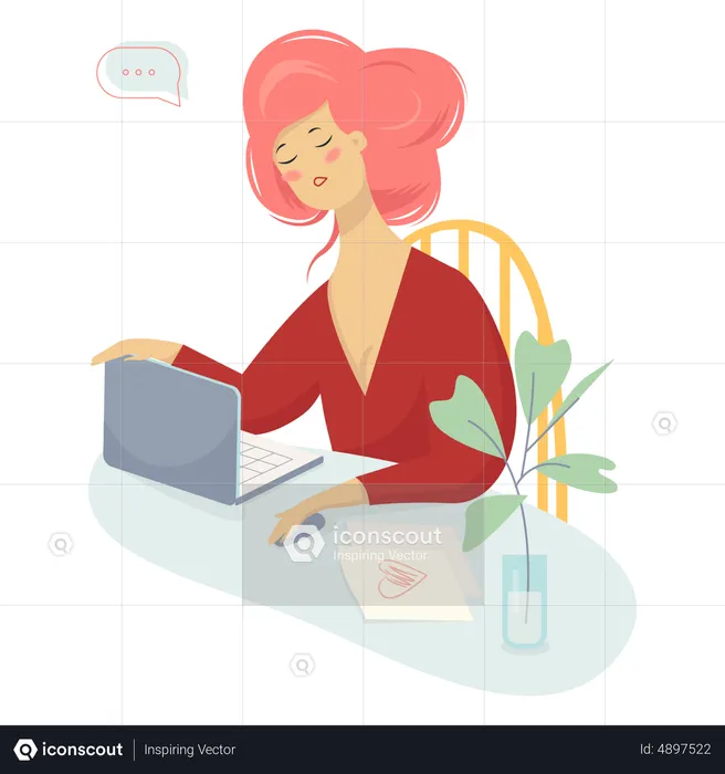 Mujer trabajando en la computadora portátil  Ilustración