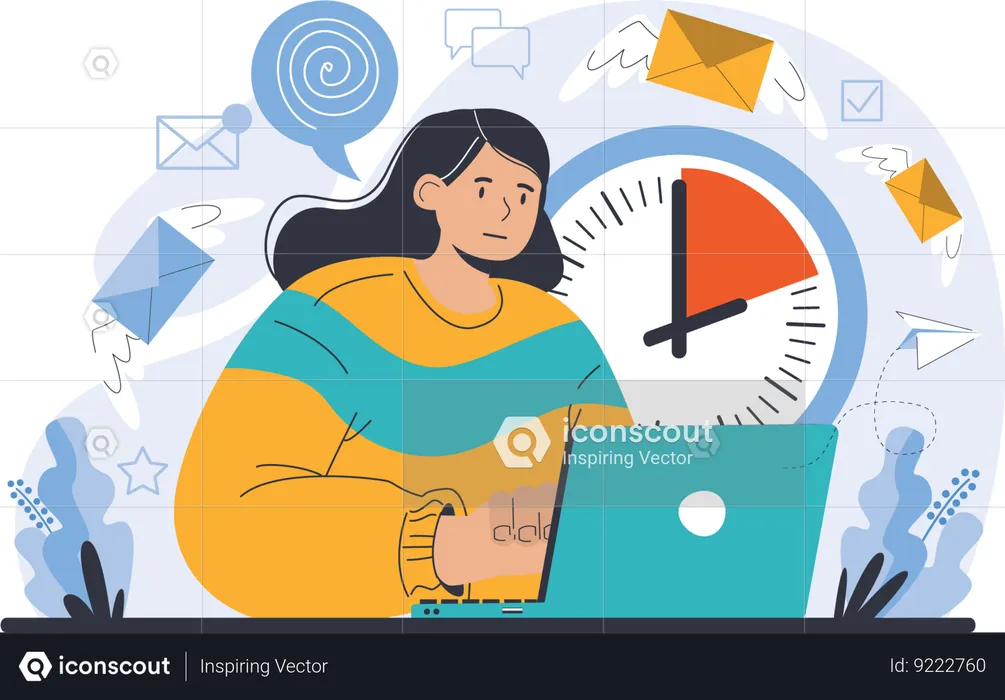 Mujer utiliza las redes sociales para publicar su trabajo  Ilustración