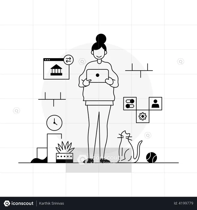 Mujer usando aplicación de banca digital  Ilustración