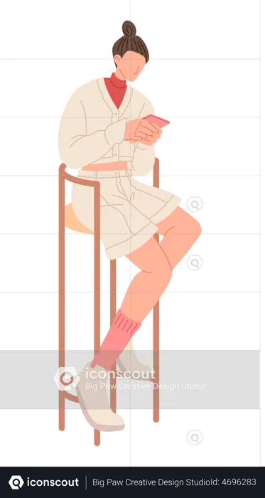 Mujer usando el móvil mientras está sentada en una silla  Ilustración