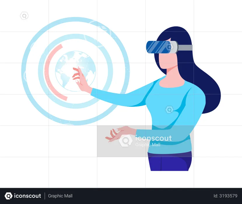 Mujer usando gafas VR  Ilustración