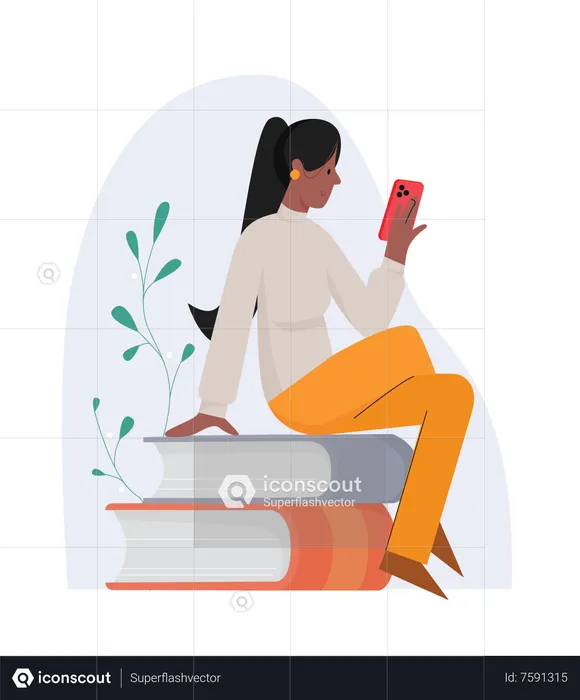 Mujer usando movil  Ilustración