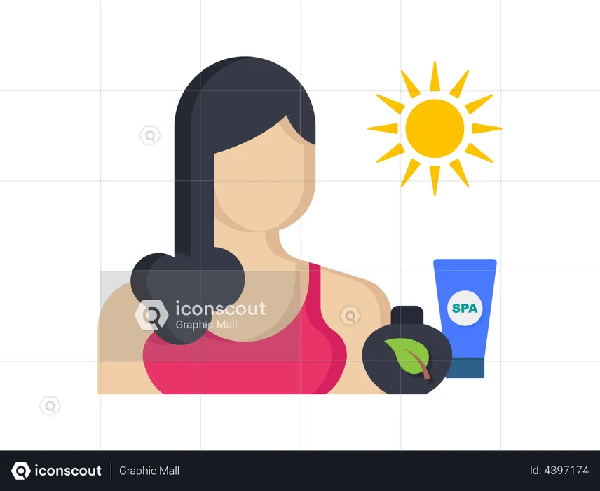 Mujer usando protector solar  Ilustración