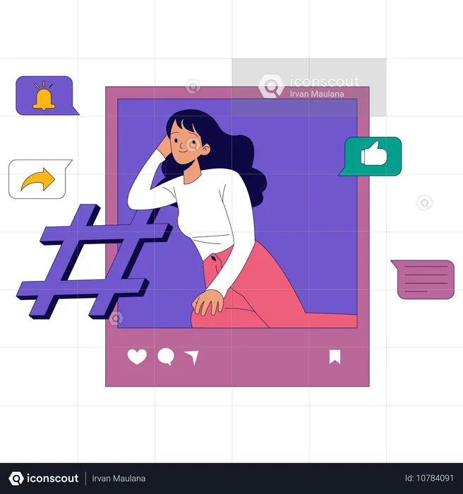 Mujer usando las redes sociales  Ilustración