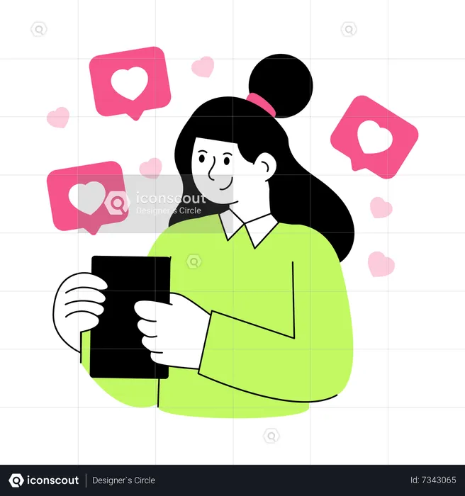 Mujer usando las redes sociales  Ilustración