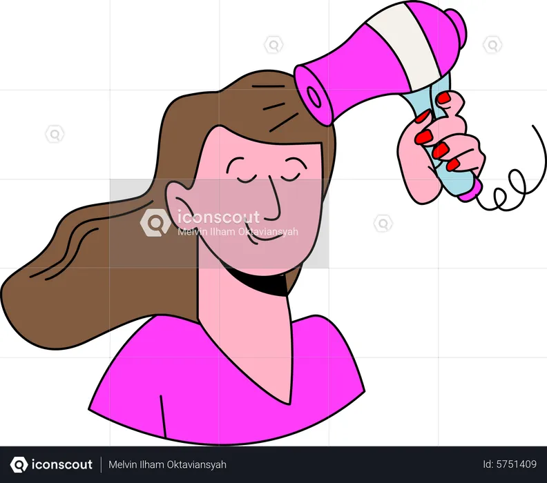 Mujer usando secador de pelo  Ilustración