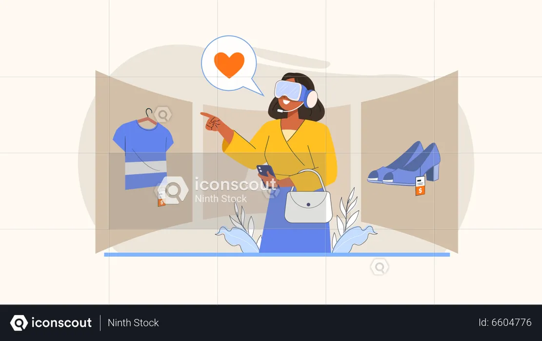 Mujer usando tecnología metaversa  Ilustración